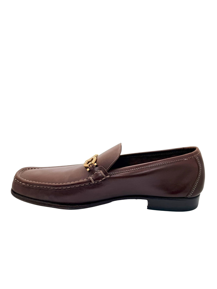 Ferragamo Brown Gancini Leather Loafers Size 12 D Italy