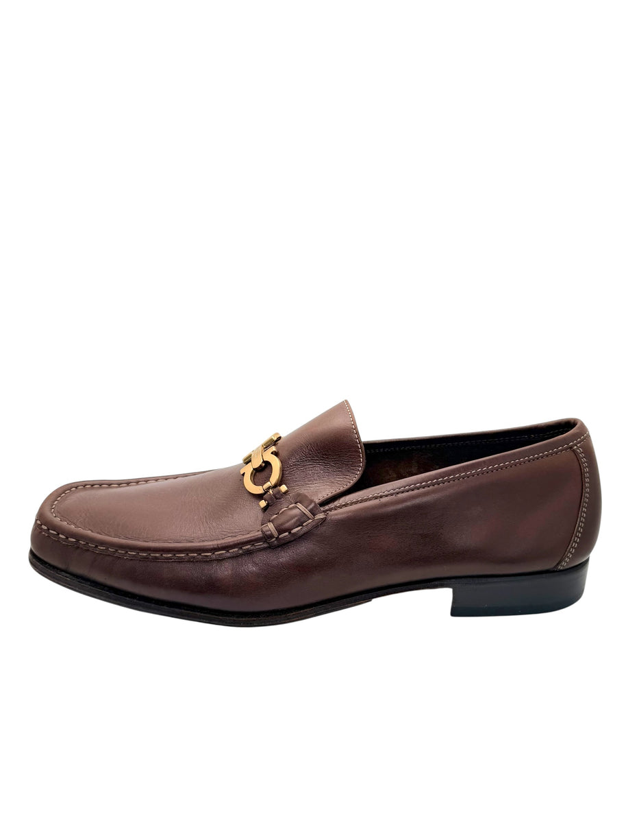 Ferragamo Brown Gancini Leather Loafers Size 12 D Italy