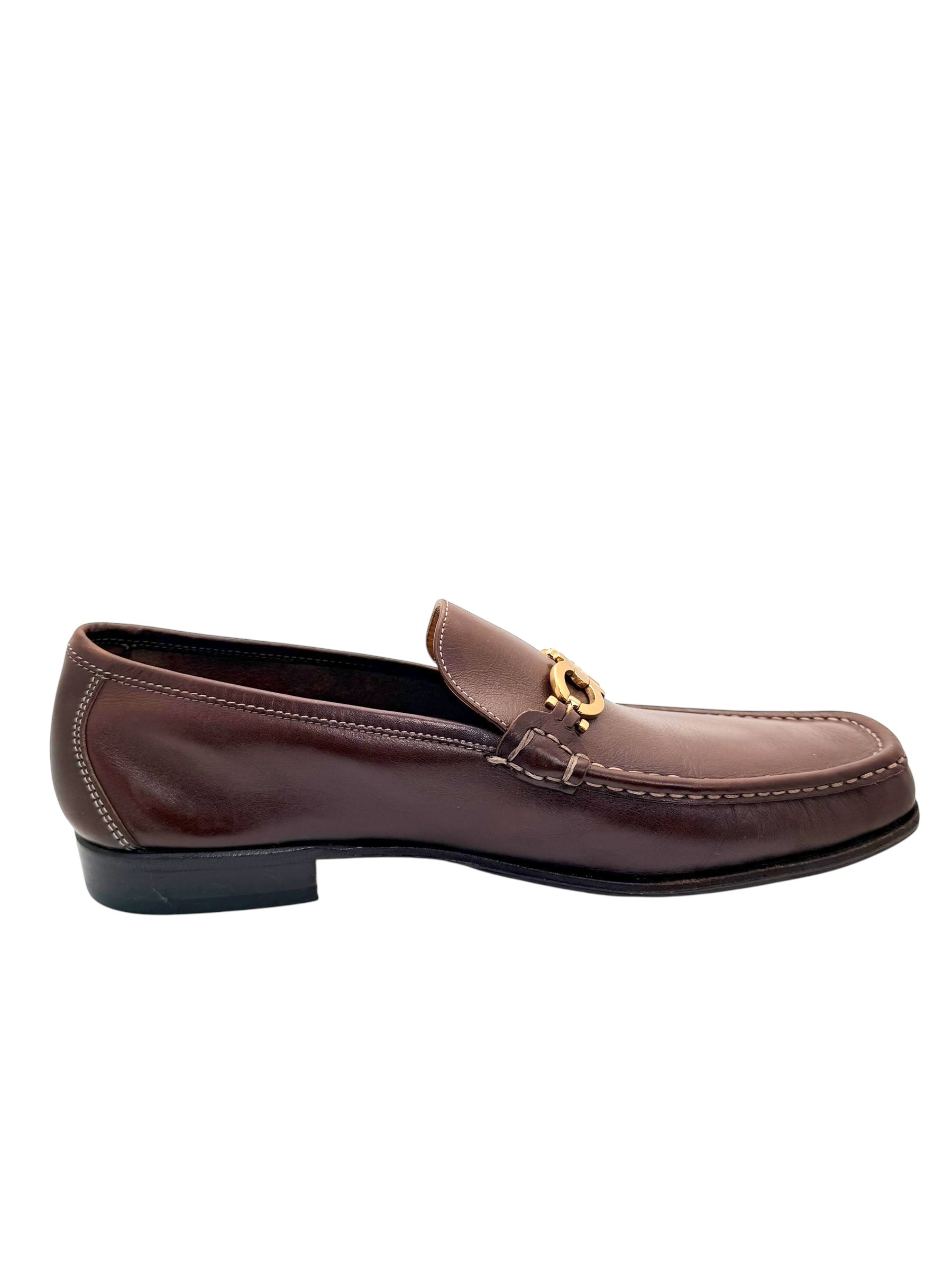Ferragamo Brown Gancini Leather Loafers Size 12 D Italy