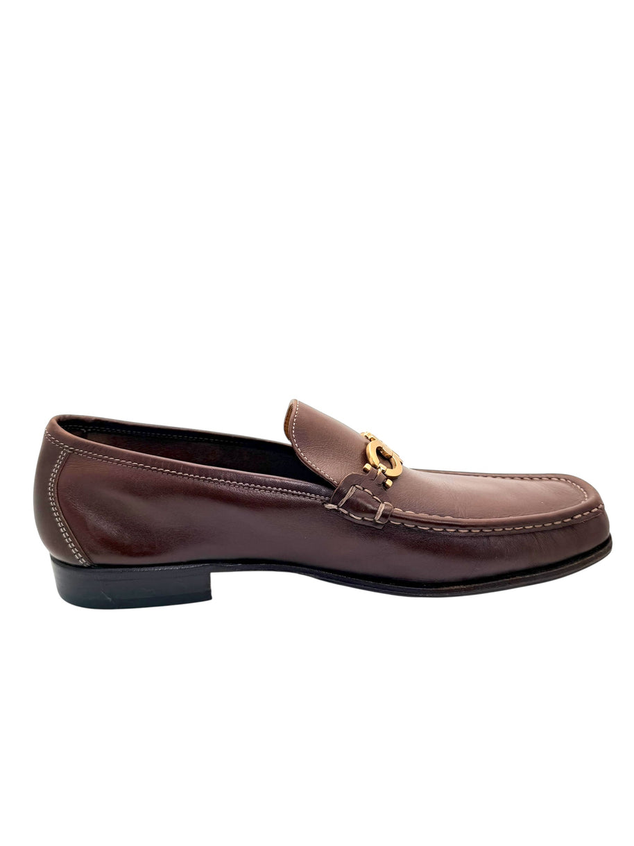 Ferragamo Brown Gancini Leather Loafers Size 12 D Italy