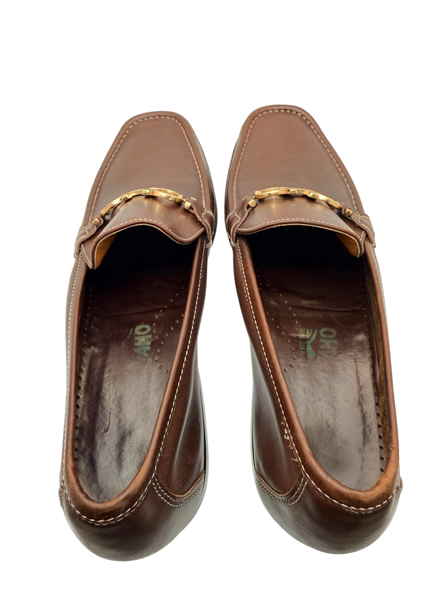 Ferragamo Brown Gancini Leather Loafers Size 12 D Italy