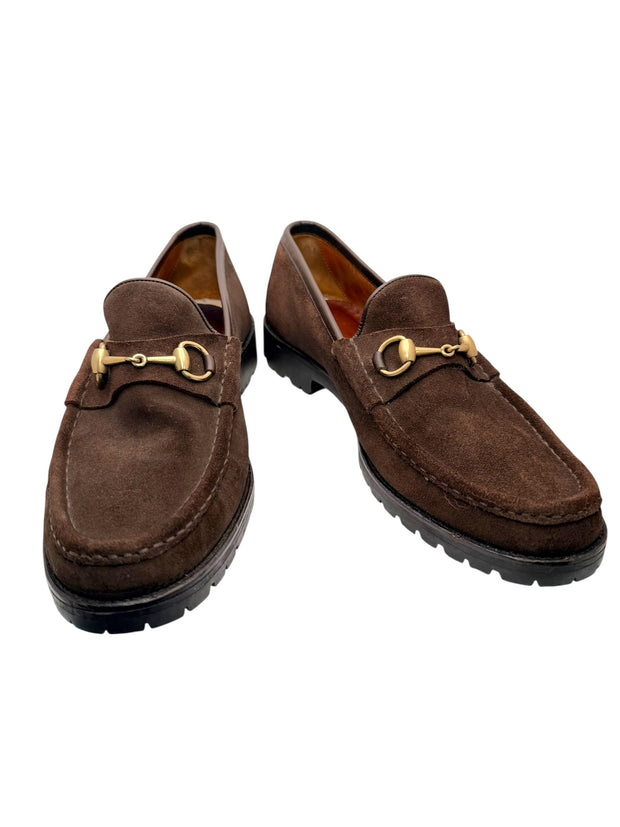 Gucci Brown Suede Horsebit Loafers Mens 12 Lug Sole Italy Vintage