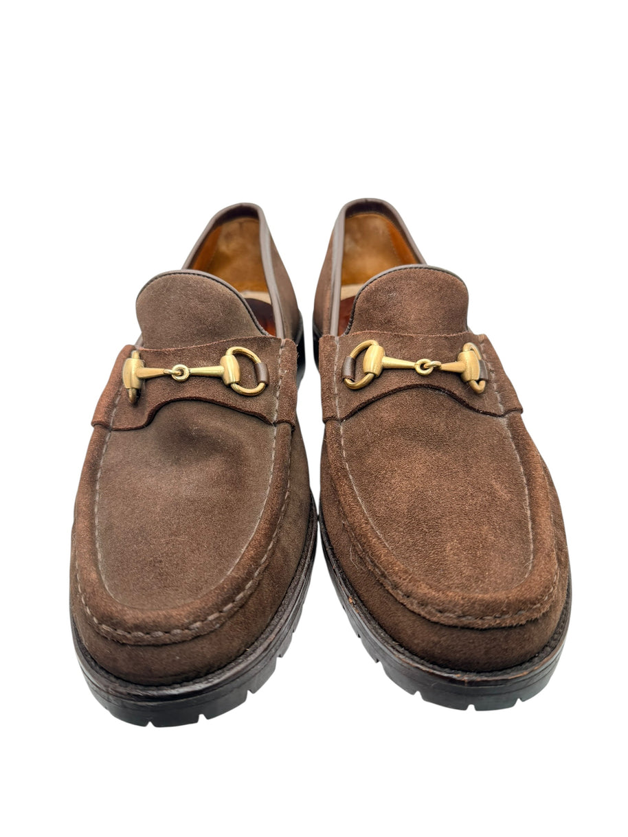 Gucci Brown Suede Horsebit Loafers Mens 12 Lug Sole Italy Vintage