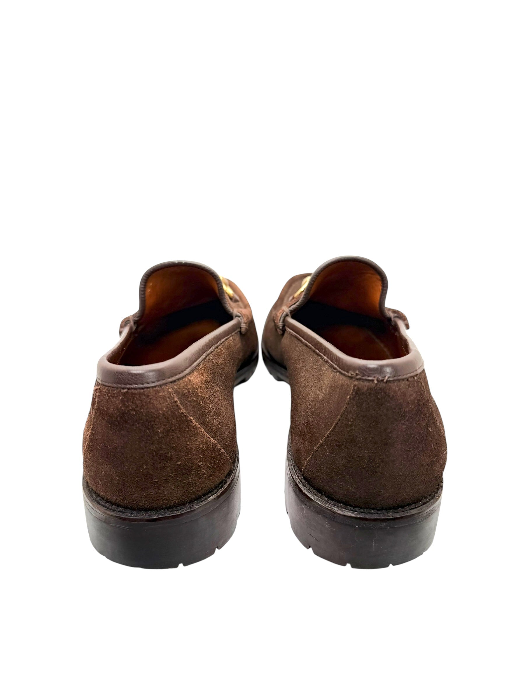 Gucci Brown Suede Horsebit Loafers Mens 12 Lug Sole Italy Vintage