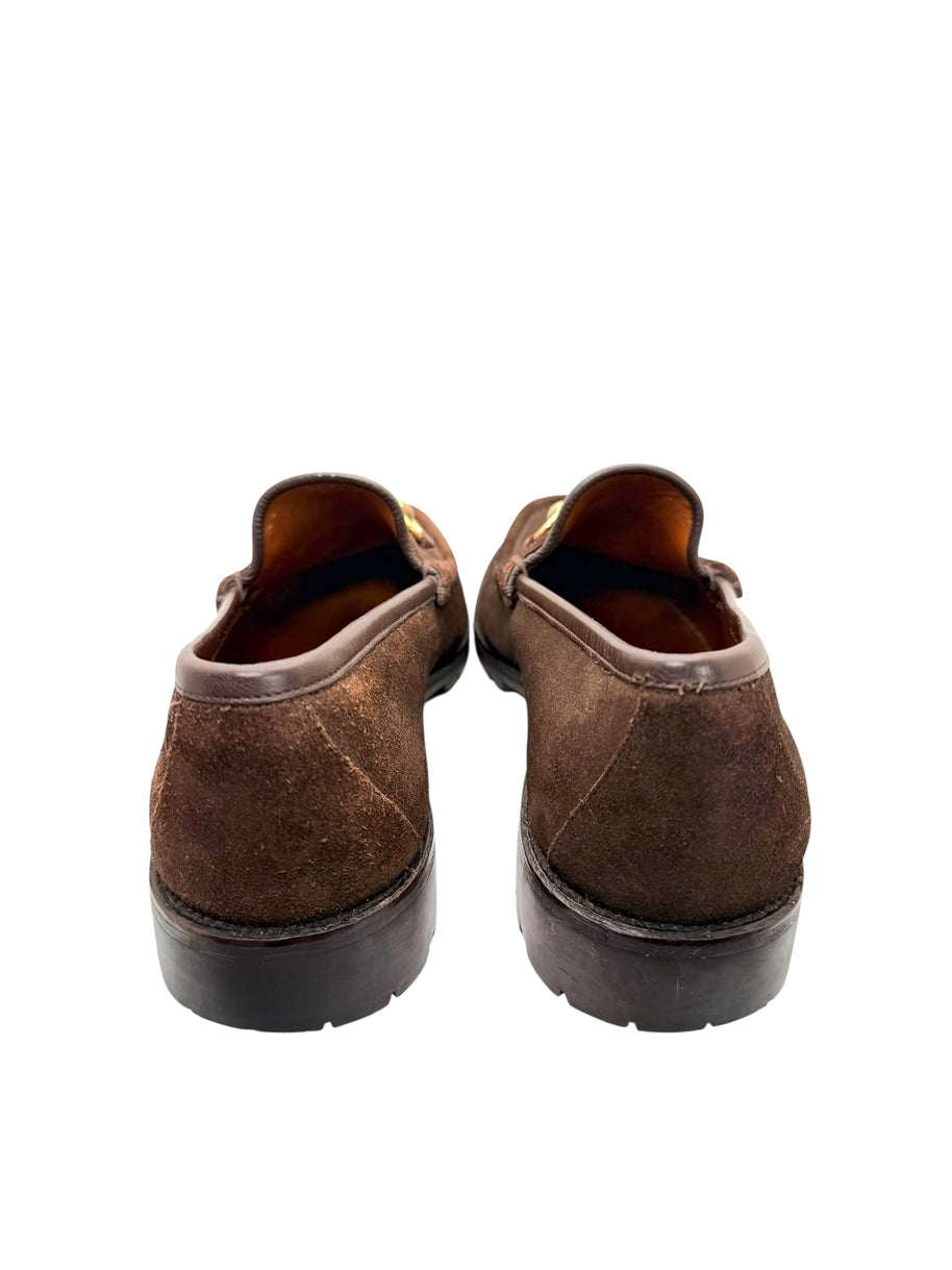 Gucci Brown Suede Horsebit Loafers Mens 12 Lug Sole Italy Vintage
