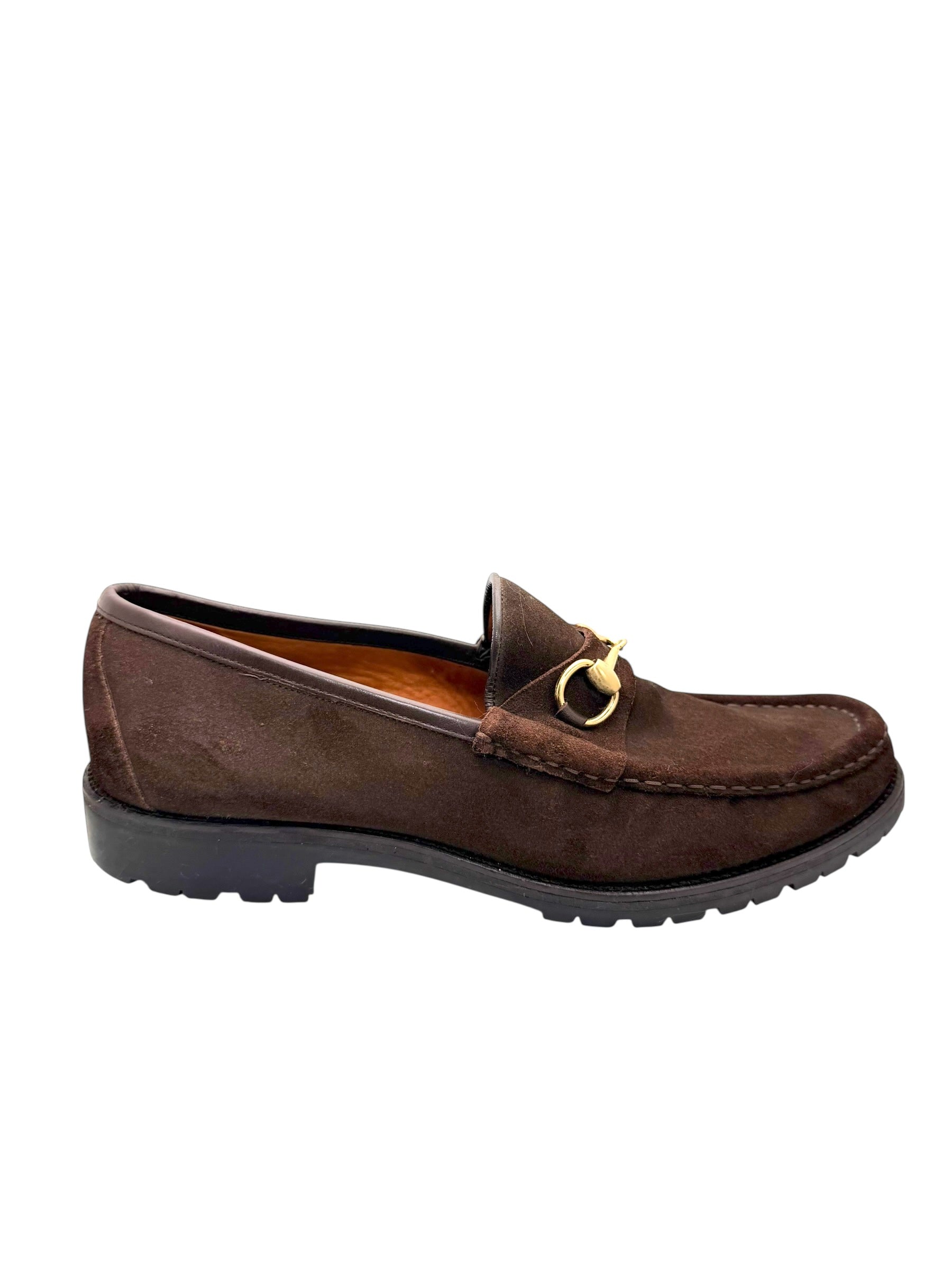 Gucci Brown Suede Horsebit Loafers Mens 12 Lug Sole Italy Vintage