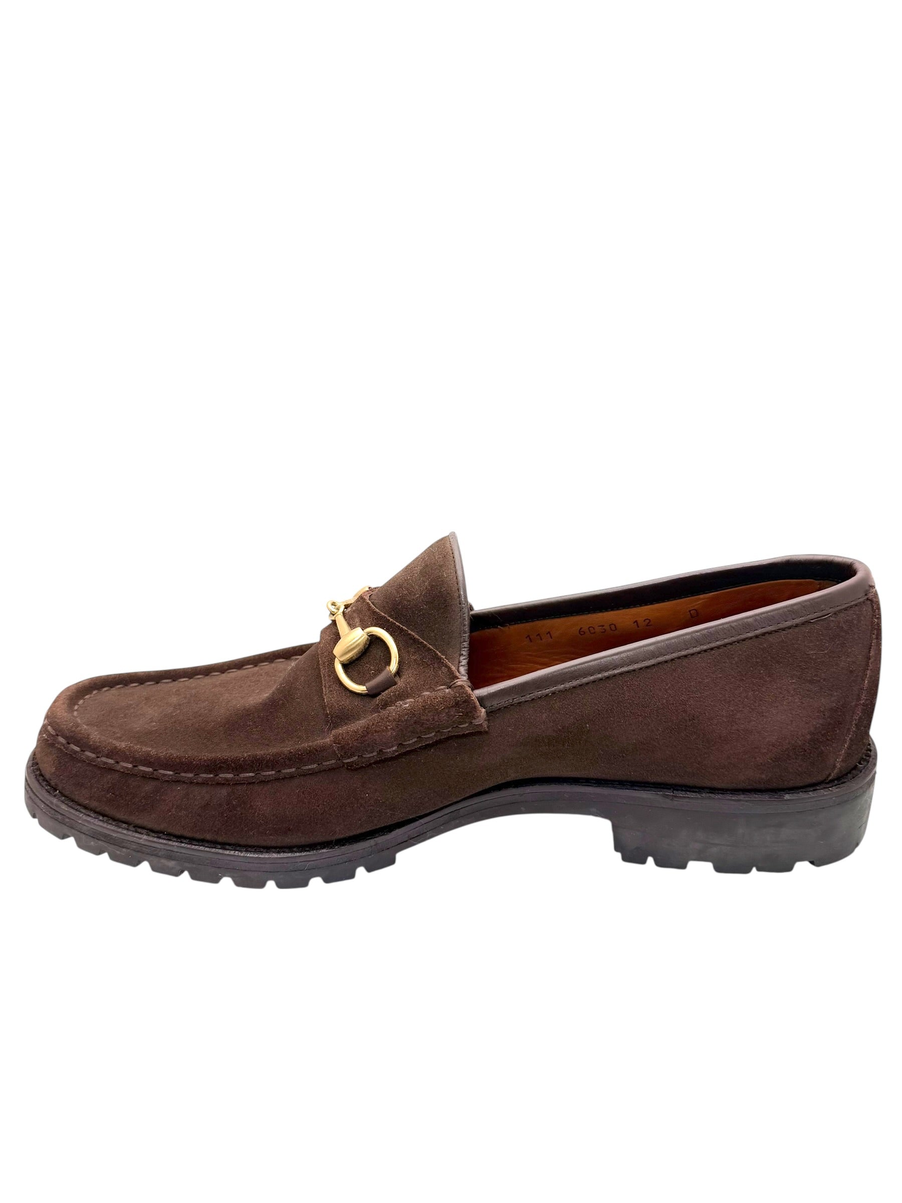 Gucci Brown Suede Horsebit Loafers Mens 12 Lug Sole Italy Vintage