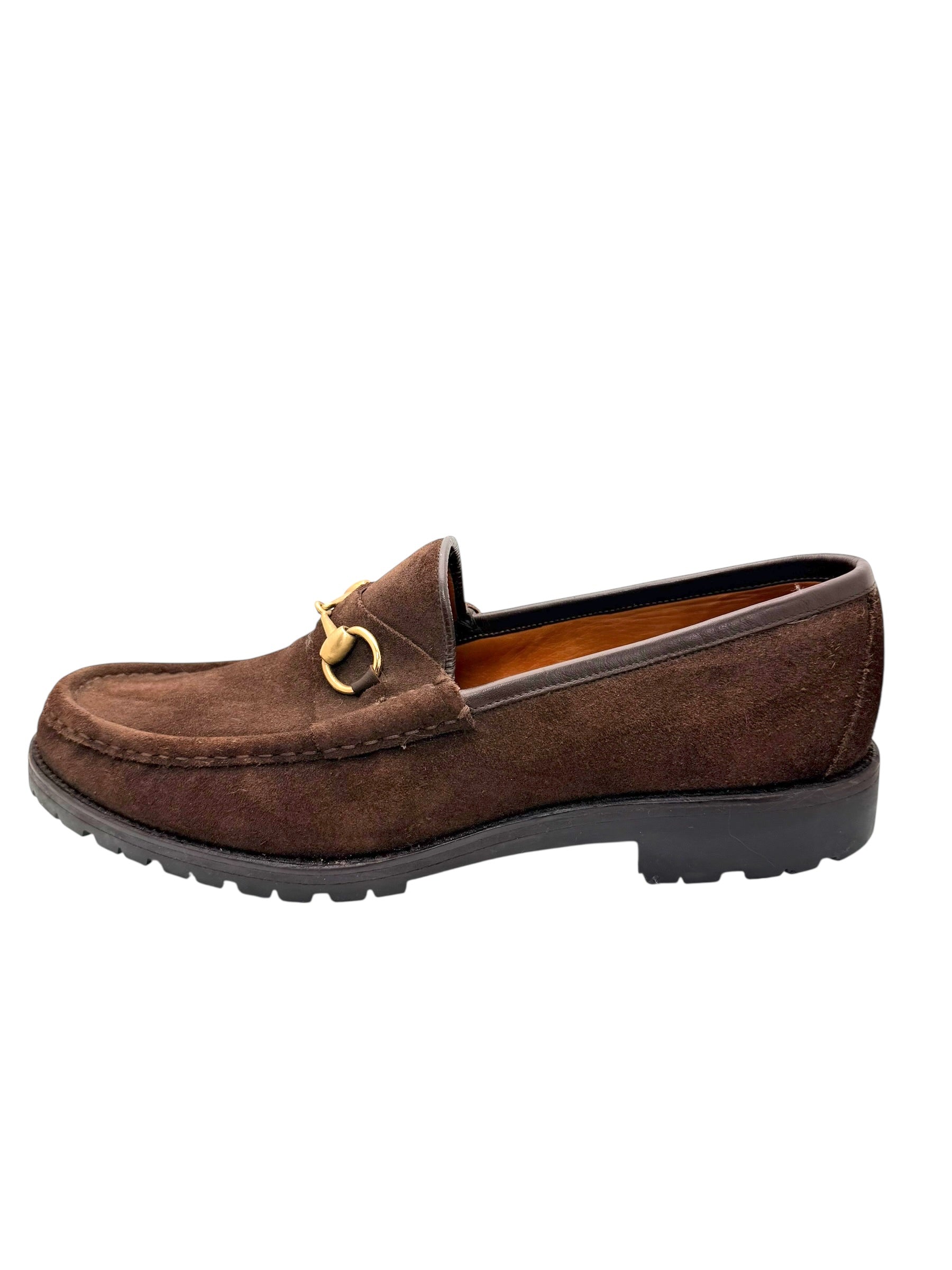 Gucci Brown Suede Horsebit Loafers Mens 12 Lug Sole Italy Vintage