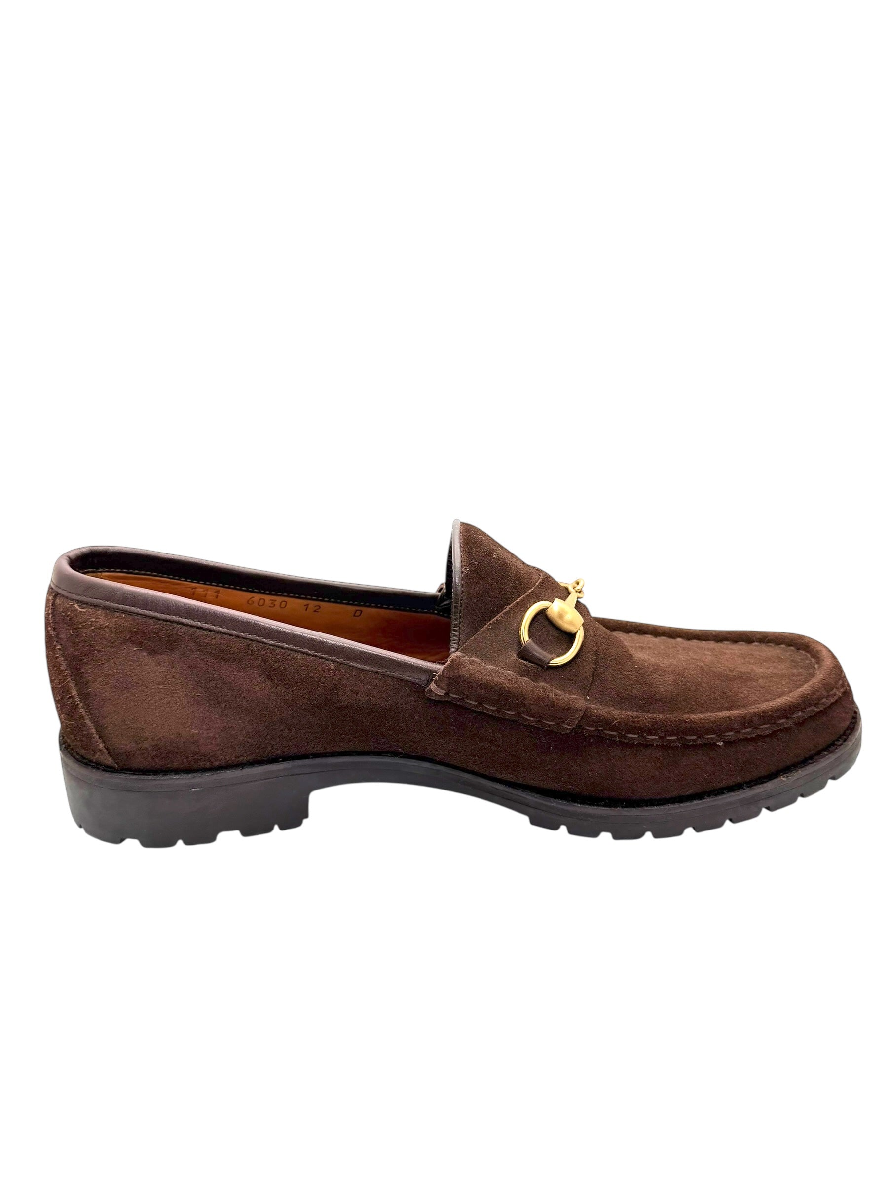 Gucci Brown Suede Horsebit Loafers Mens 12 Lug Sole Italy Vintage