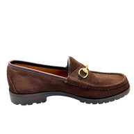 Gucci Brown Suede Horsebit Loafers Mens 12 Lug Sole Italy Vintage