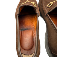 Gucci Brown Suede Horsebit Loafers Mens 12 Lug Sole Italy Vintage
