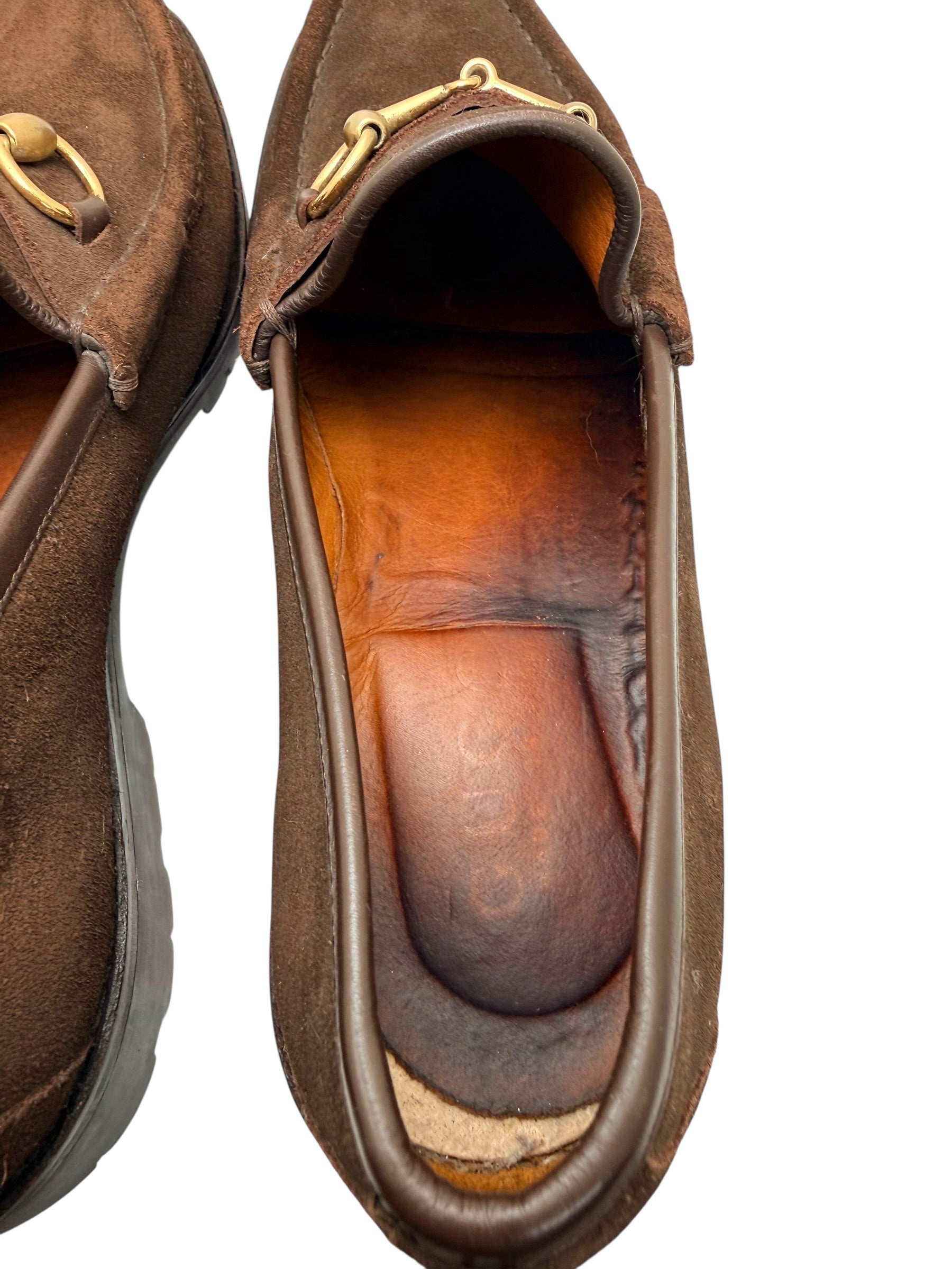 Gucci Brown Suede Horsebit Loafers Mens 12 Lug Sole Italy Vintage