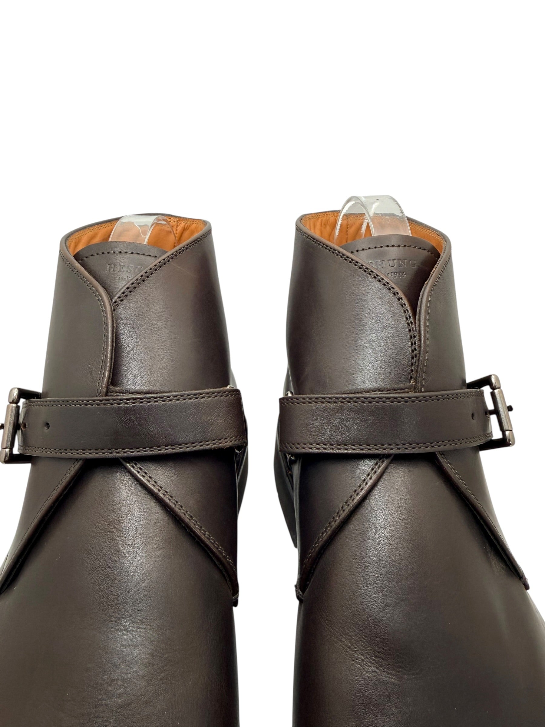 Heschung Manioc Leather Monk Strap Boots Size 13 Brown