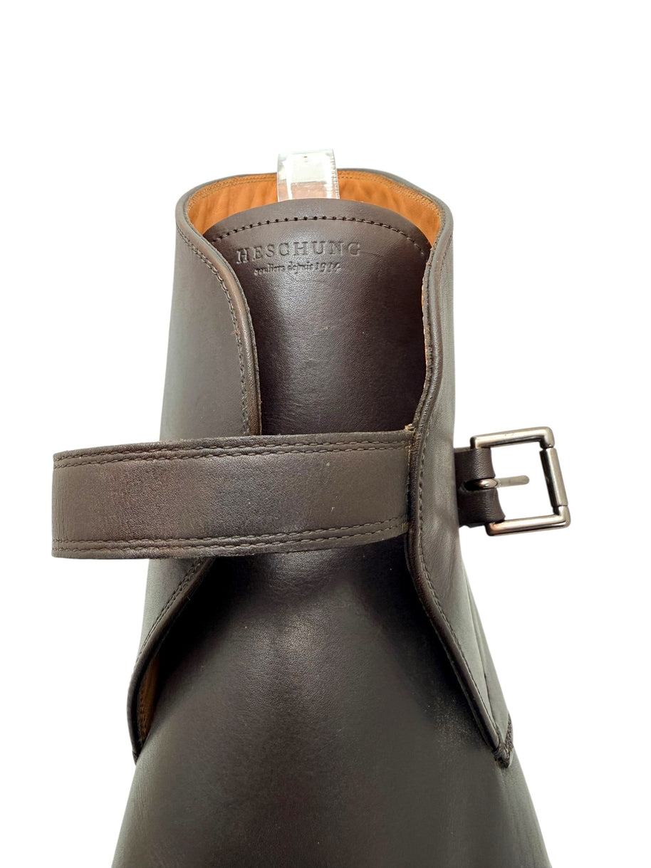 Heschung Manioc Leather Monk Strap Boots Size 13 Brown