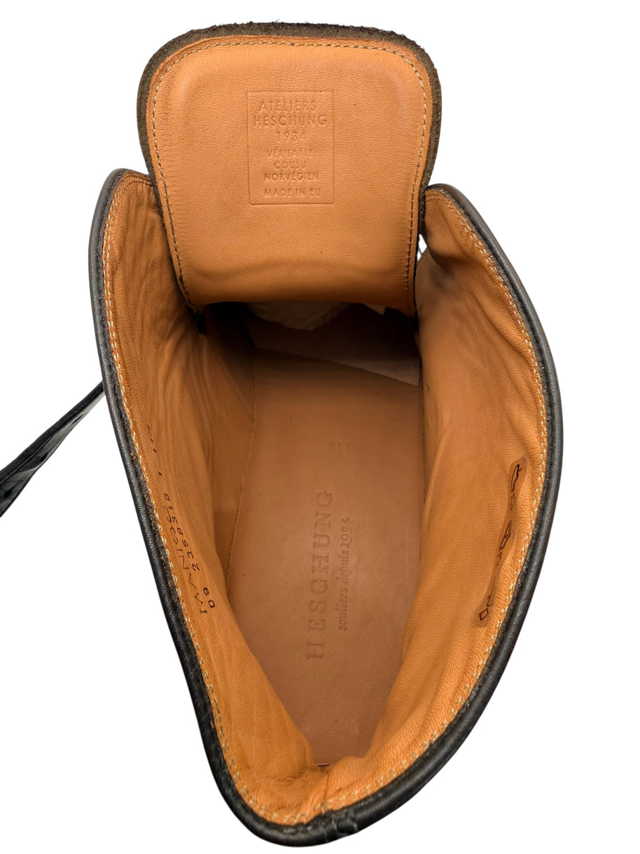 Heschung Manioc Leather Monk Strap Boots Size 13 Brown