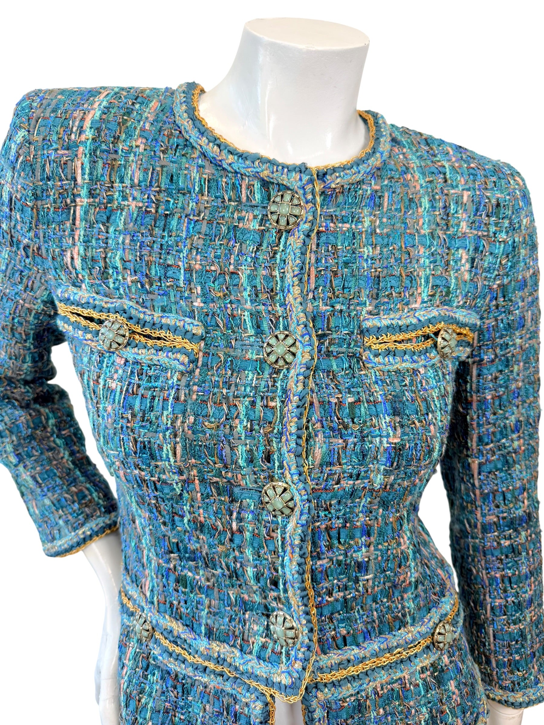 Chanel 2019 Tweed Jacket Blue FR36 Silk Lined