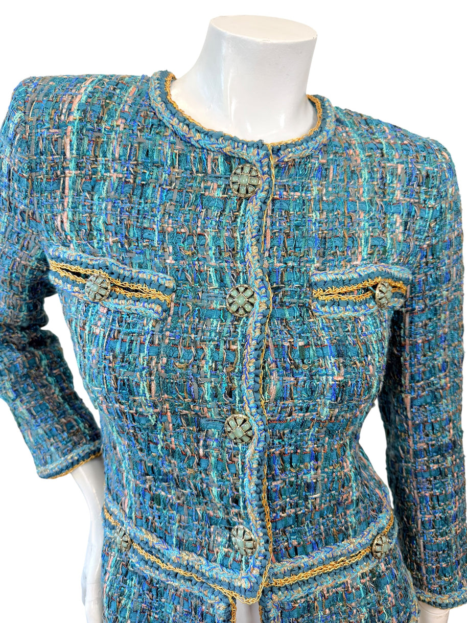 Chanel 2019 Tweed Jacket Blue FR36 Silk Lined