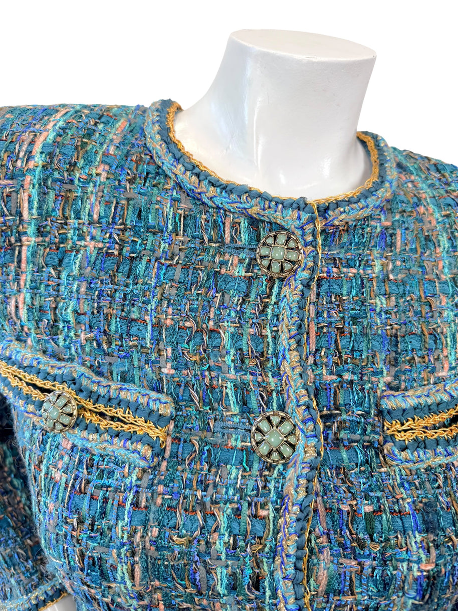 Chanel 2019 Tweed Jacket Blue FR36 Silk Lined