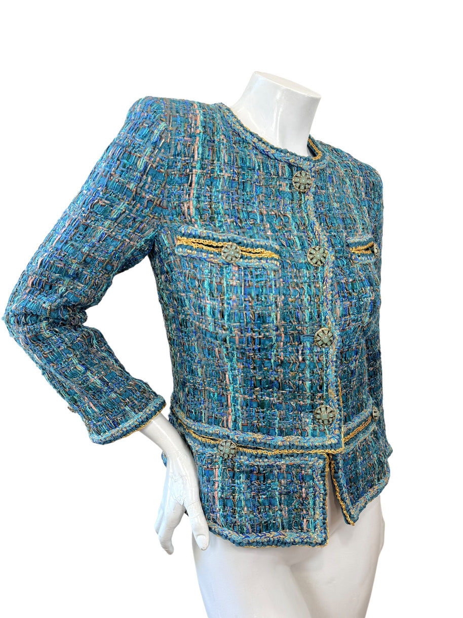 Chanel 2019 Tweed Jacket Blue FR36 Silk Lined