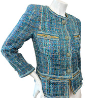 Chanel 2019 Tweed Jacket Blue FR36 Silk Lined