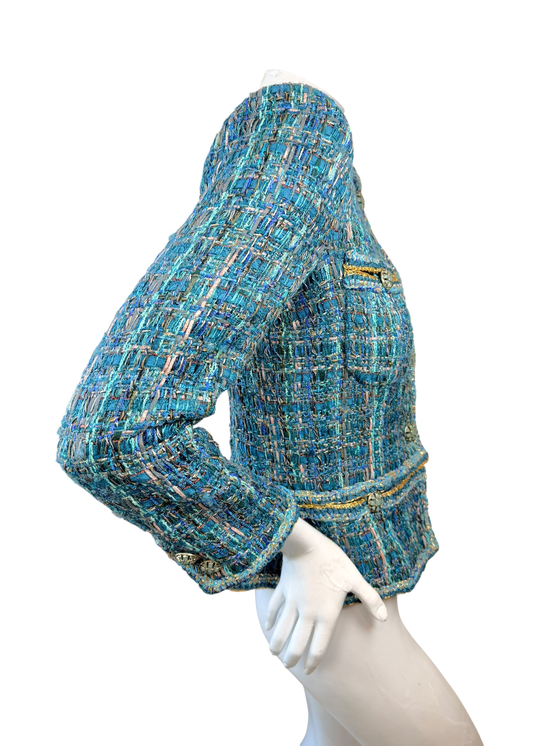 Chanel 2019 Tweed Jacket Blue FR36 Silk Lined