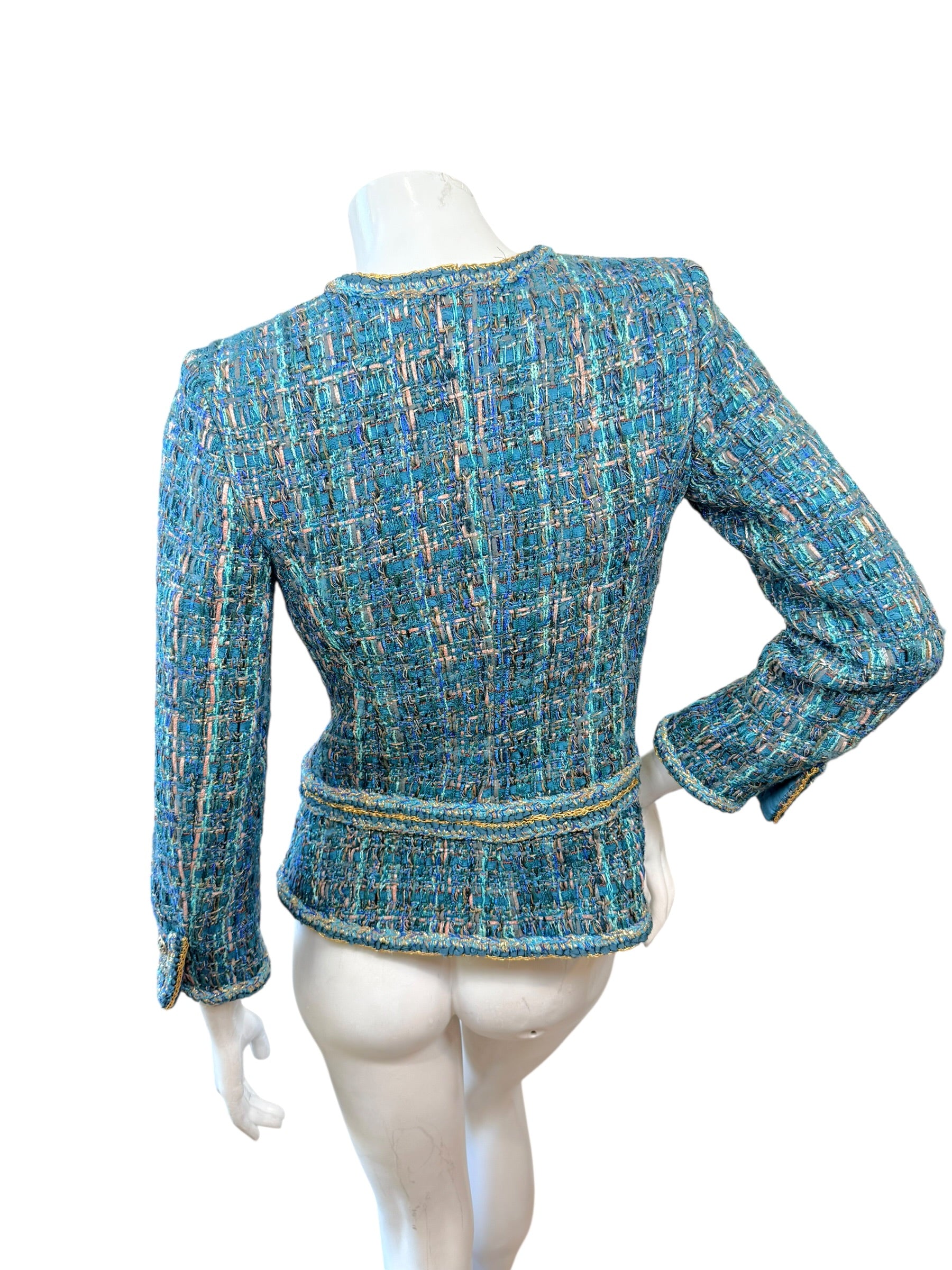 Chanel 2019 Tweed Jacket Blue FR36 Silk Lined