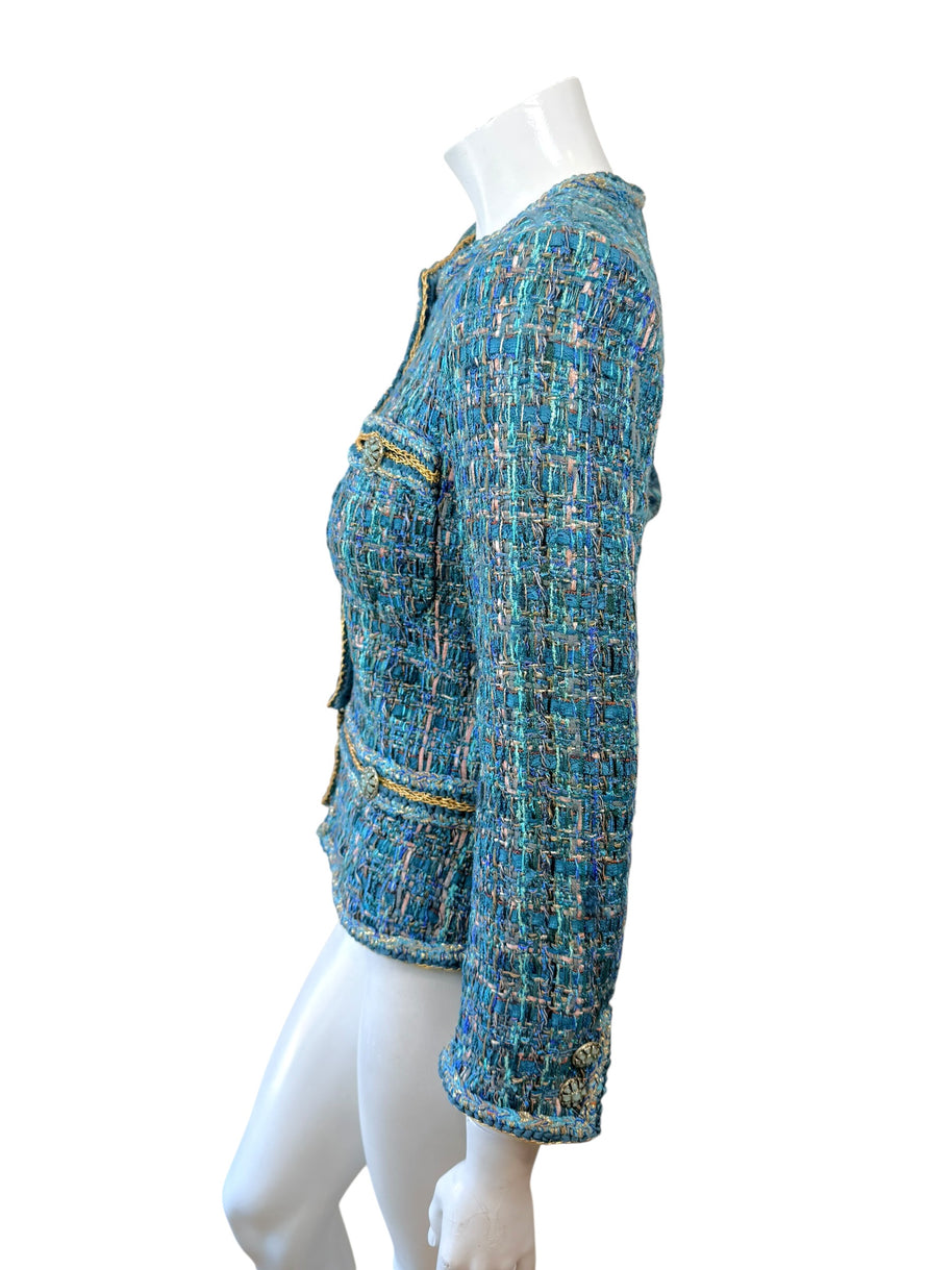 Chanel 2019 Tweed Jacket Blue FR36 Silk Lined