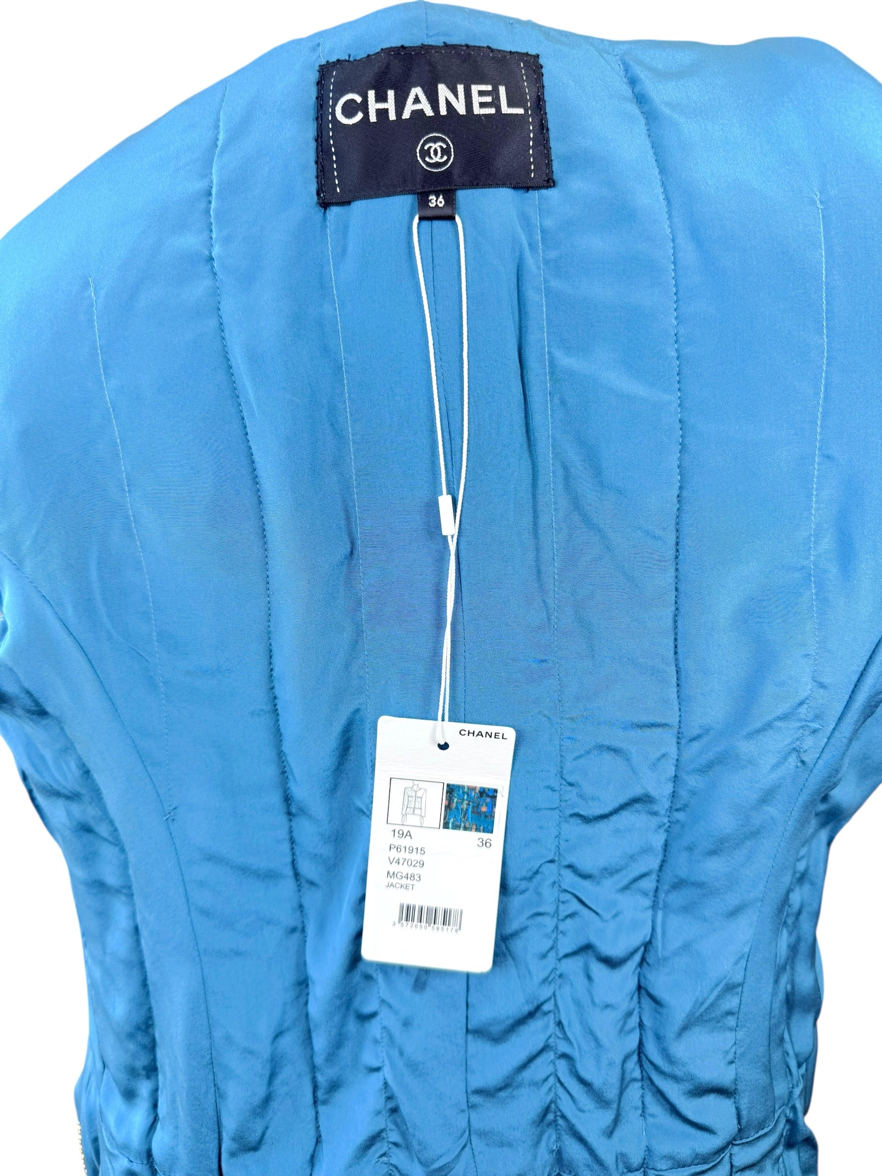 Chanel 2019 Tweed Jacket Blue FR36 Silk Lined