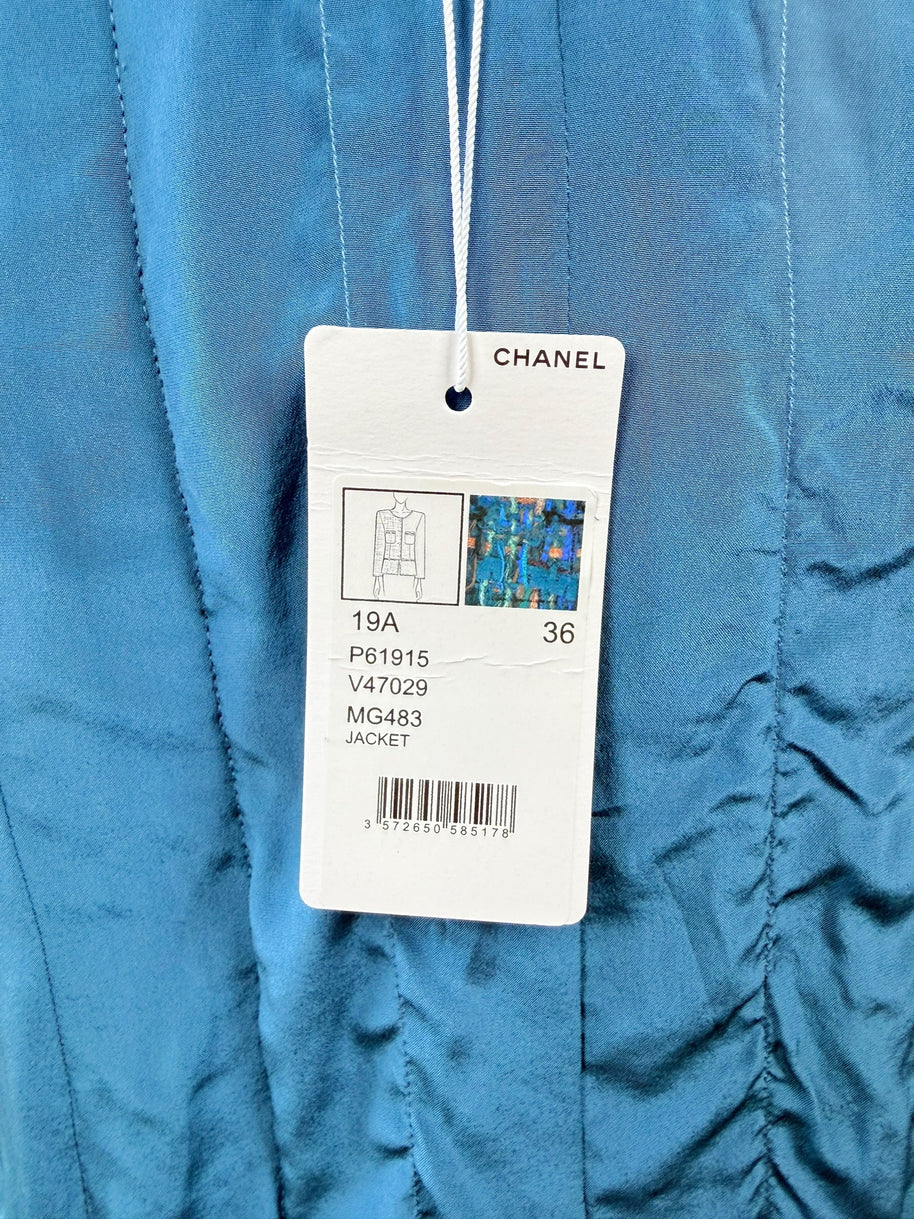 Chanel 2019 Tweed Jacket Blue FR36 Silk Lined