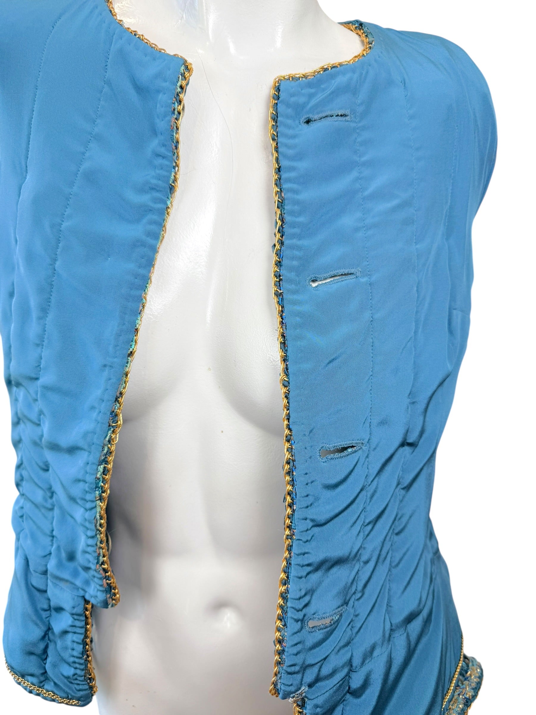 Chanel 2019 Tweed Jacket Blue FR36 Silk Lined