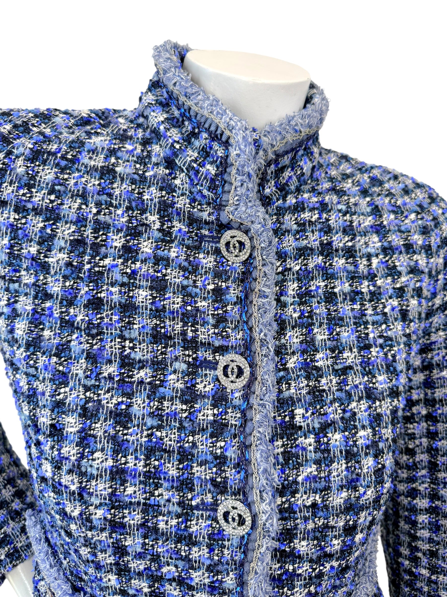 Chanel 2020 Tweed Jacket 34 Blue CC Buttons 20P NWT