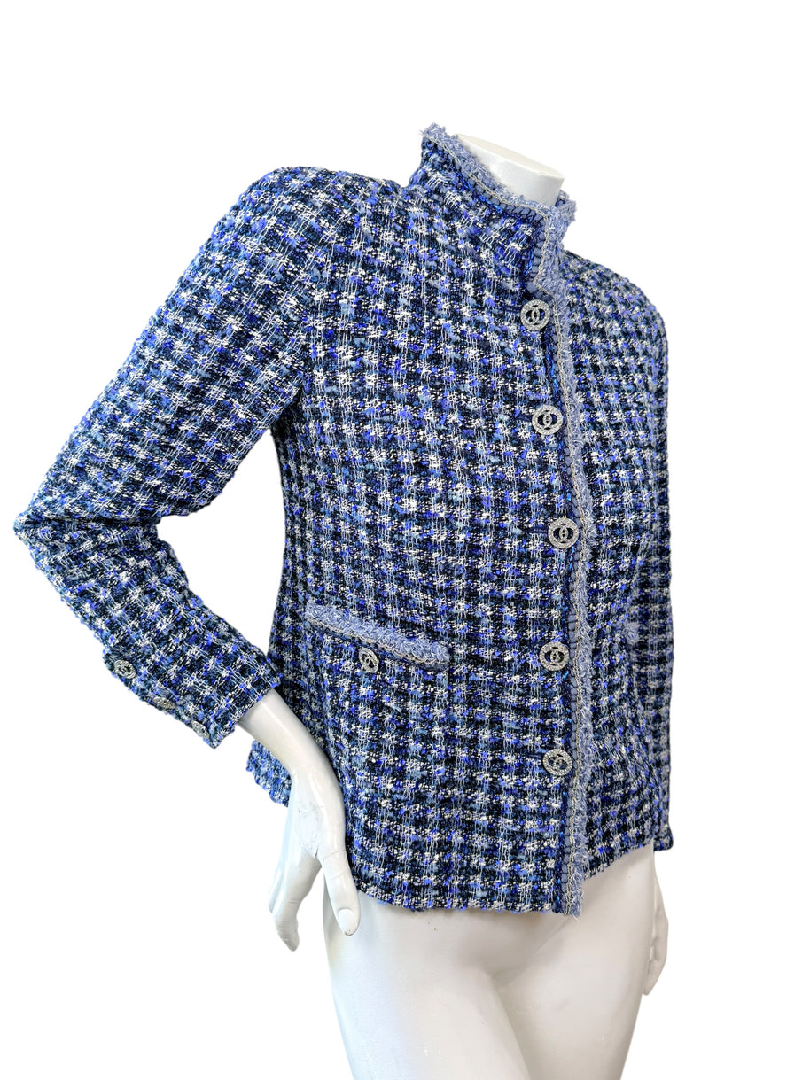 Chanel 2020 Tweed Jacket 34 Blue CC Buttons 20P NWT