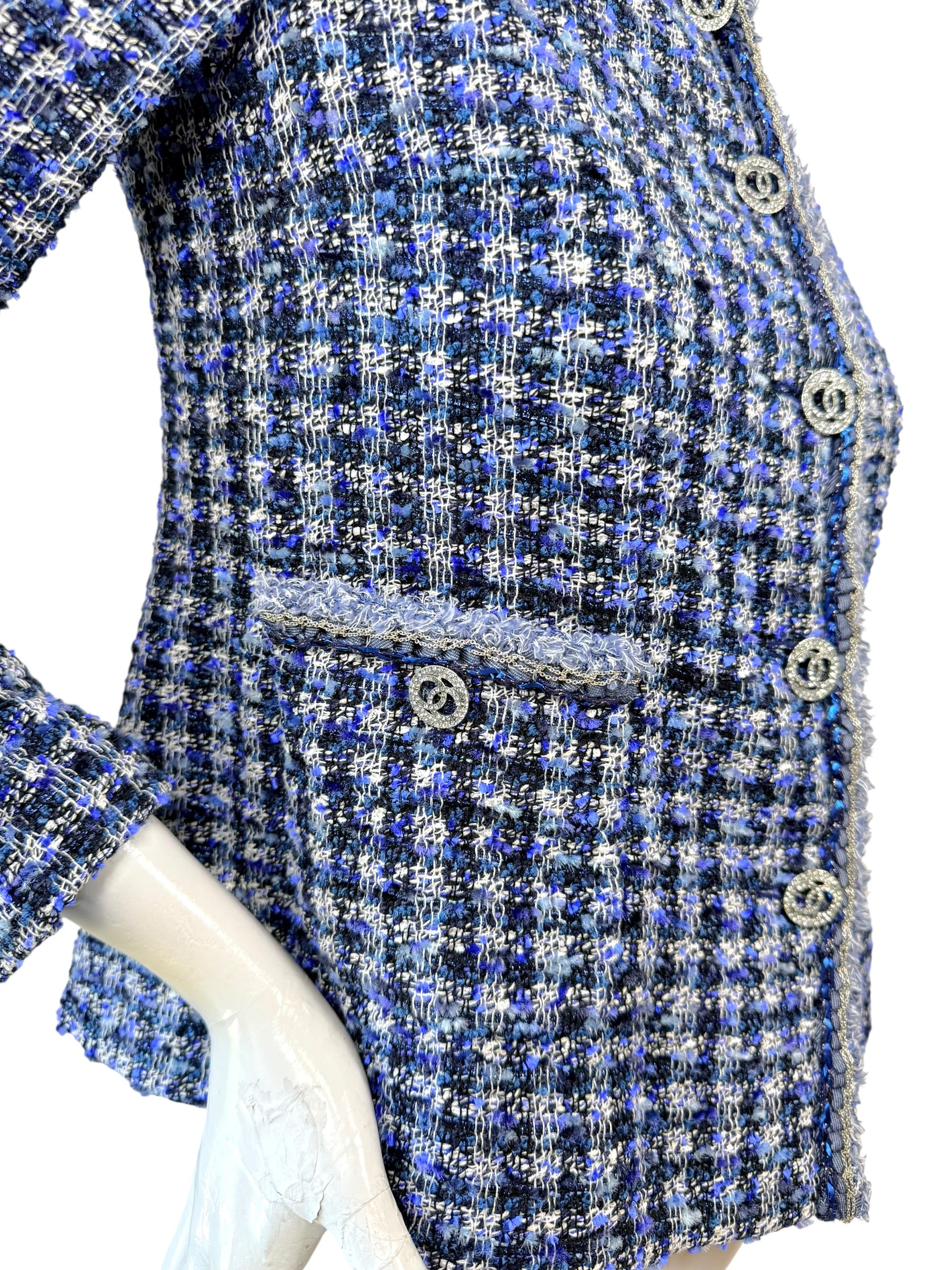 Chanel 2020 Tweed Jacket 34 Blue CC Buttons 20P NWT