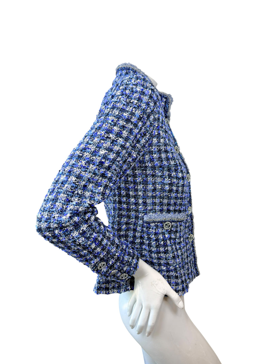 Chanel 2020 Tweed Jacket 34 Blue CC Buttons 20P NWT