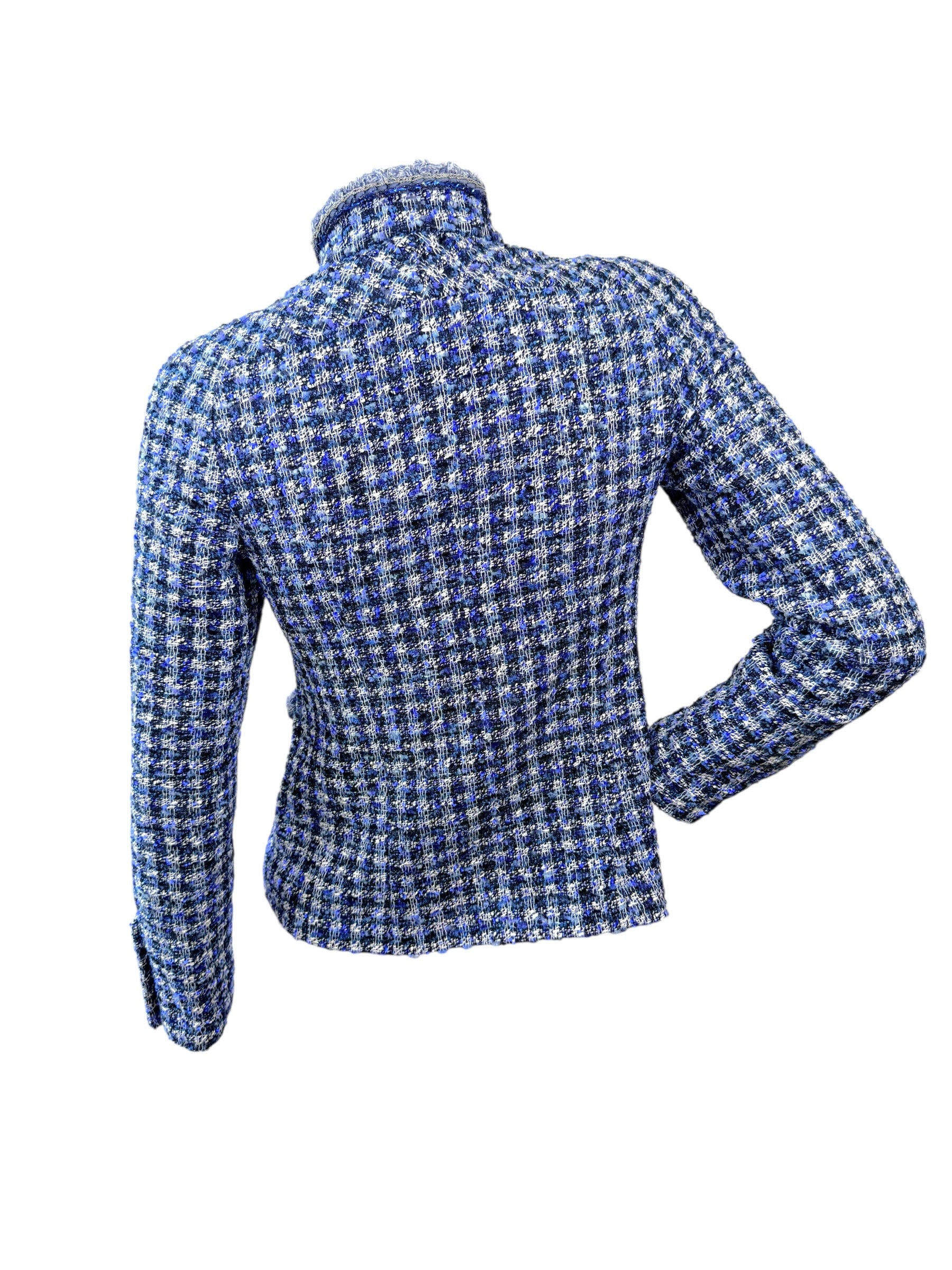 Chanel 2020 Tweed Jacket 34 Blue CC Buttons 20P NWT