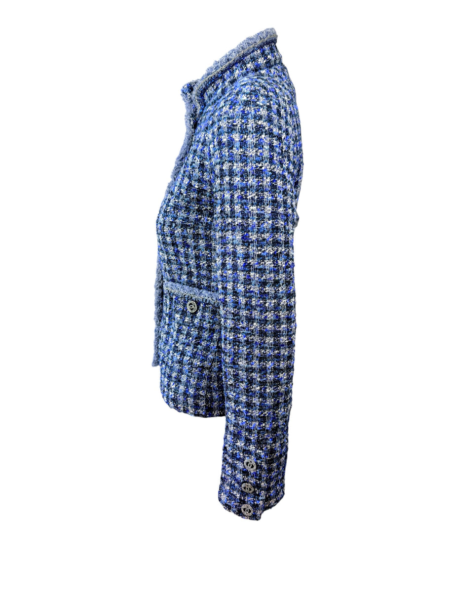 Chanel 2020 Tweed Jacket 34 Blue CC Buttons 20P NWT