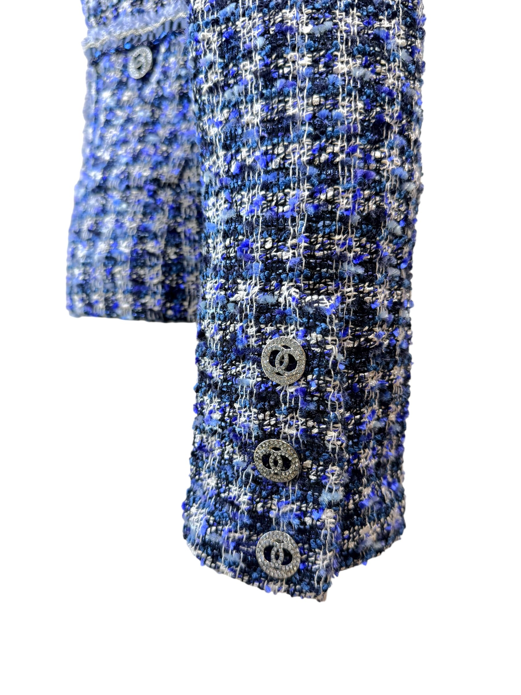 Chanel 2020 Tweed Jacket 34 Blue CC Buttons 20P NWT