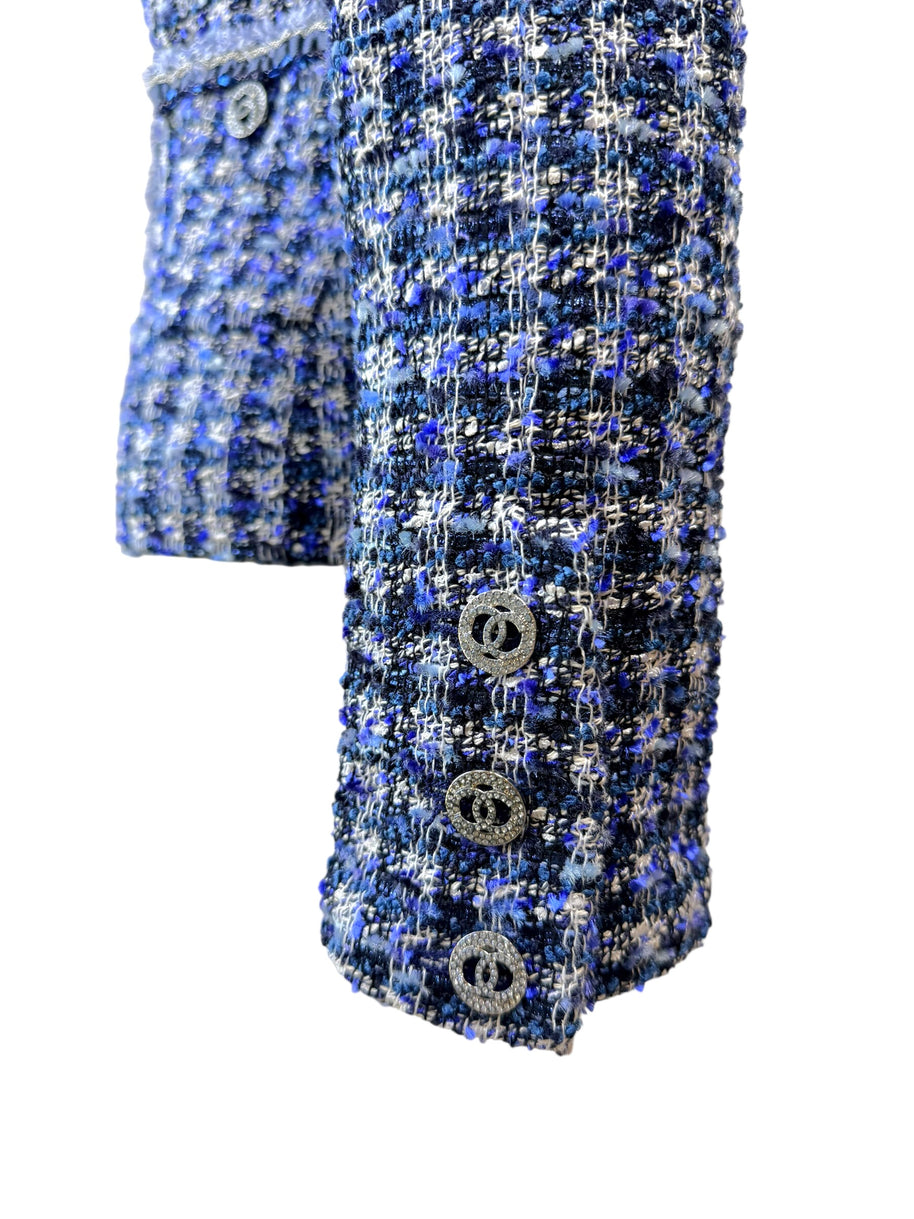 Chanel 2020 Tweed Jacket 34 Blue CC Buttons 20P NWT