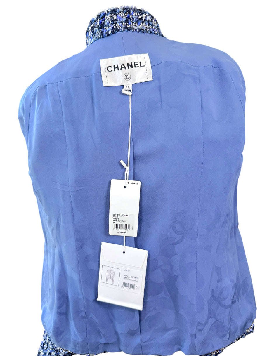 Chanel 2020 Tweed Jacket 34 Blue CC Buttons 20P NWT