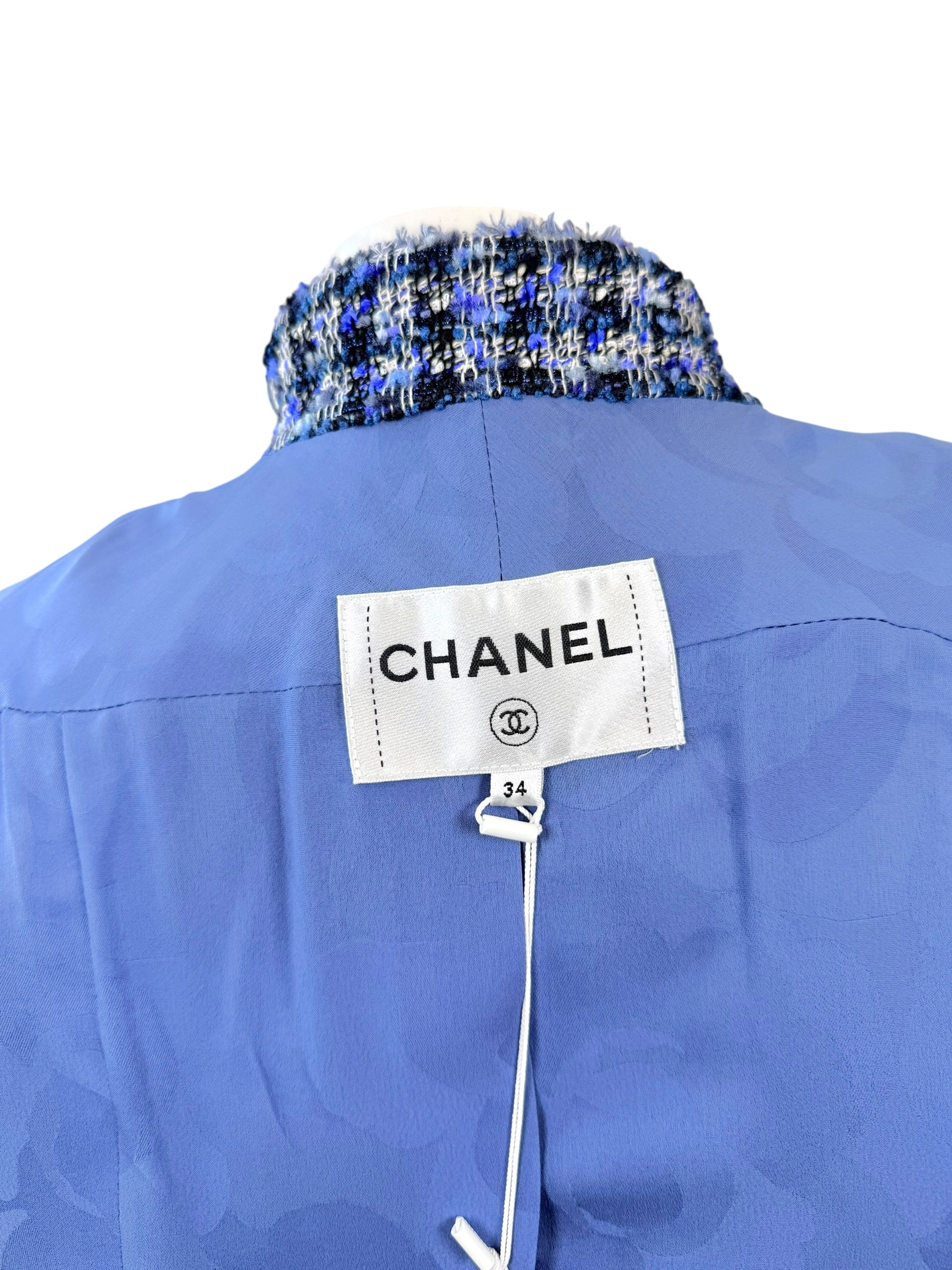 Chanel 2020 Tweed Jacket 34 Blue CC Buttons 20P NWT