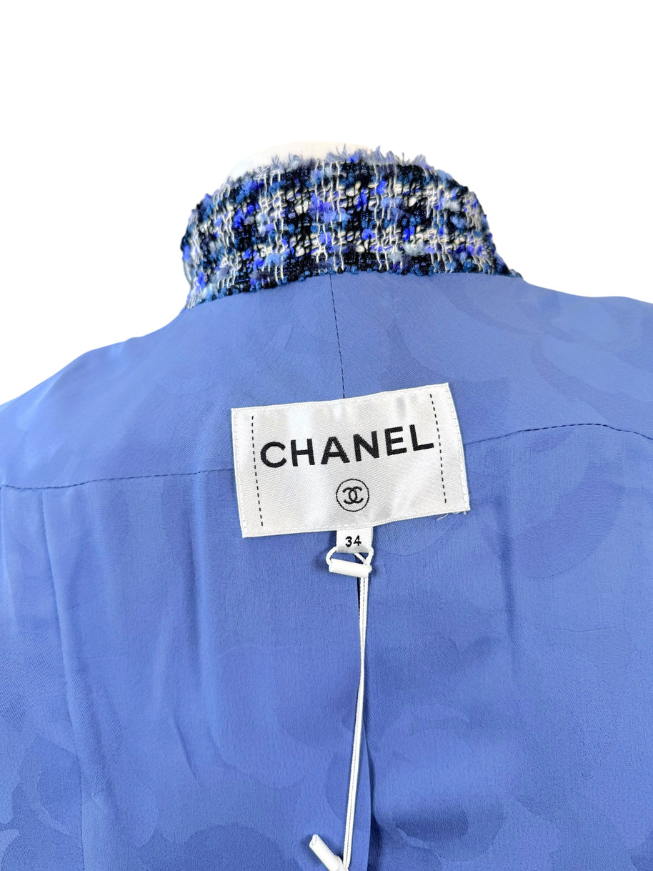 Chanel 2020 Tweed Jacket 34 Blue CC Buttons 20P NWT