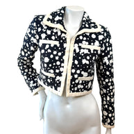 Chanel 2015 Bouclé Cropped Jacket Black White FR38