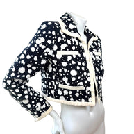 Chanel 2015 Bouclé Cropped Jacket Black White FR38