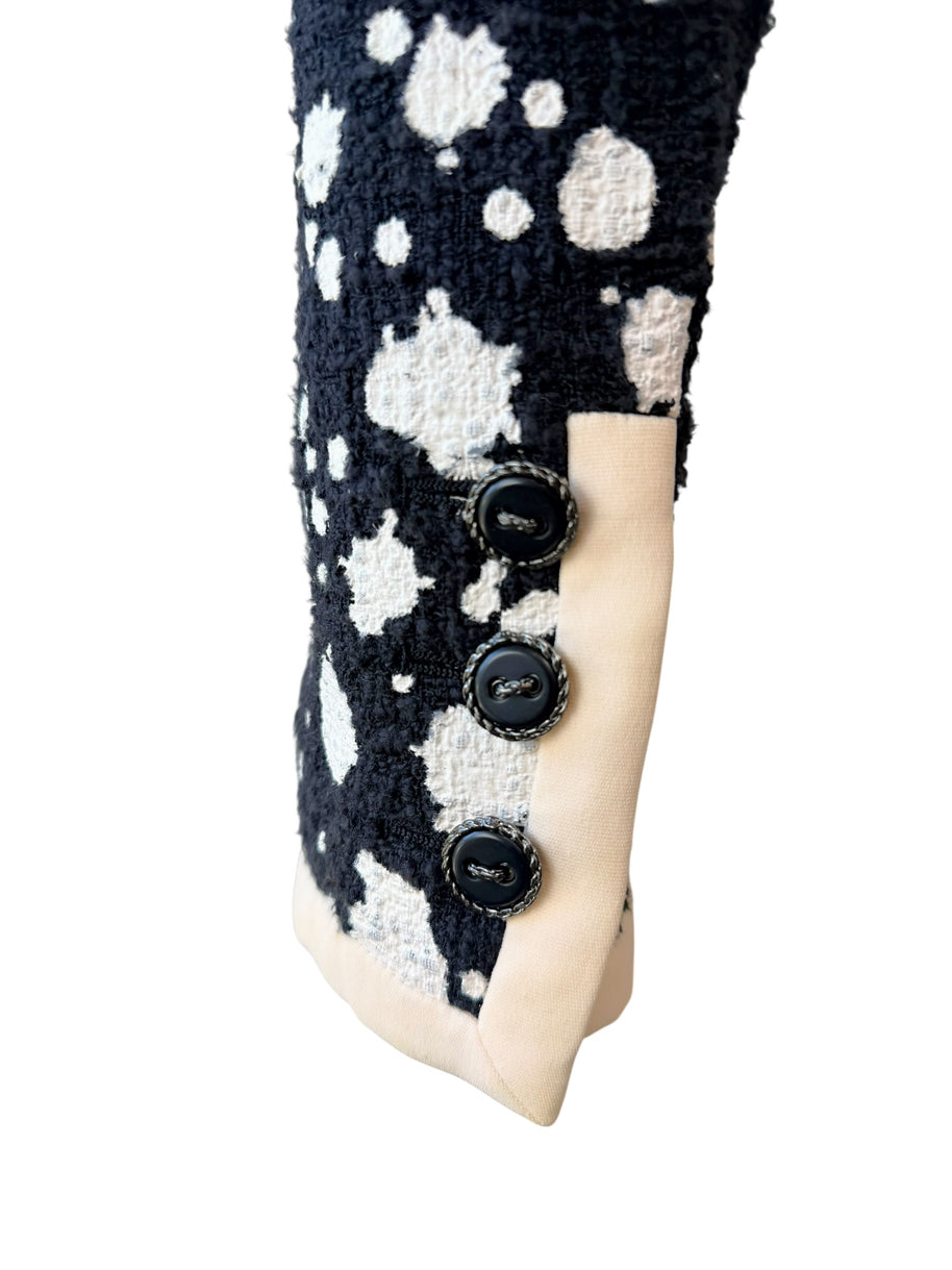 Chanel 2015 Bouclé Cropped Jacket Black White FR38