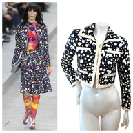 Chanel 2015 Bouclé Cropped Jacket Black White FR38
