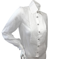 Chanel White Silk Pleated Tuxedo Blouse CC Buttons Size 34
