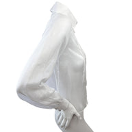 Chanel White Silk Pleated Tuxedo Blouse CC Buttons Size 34