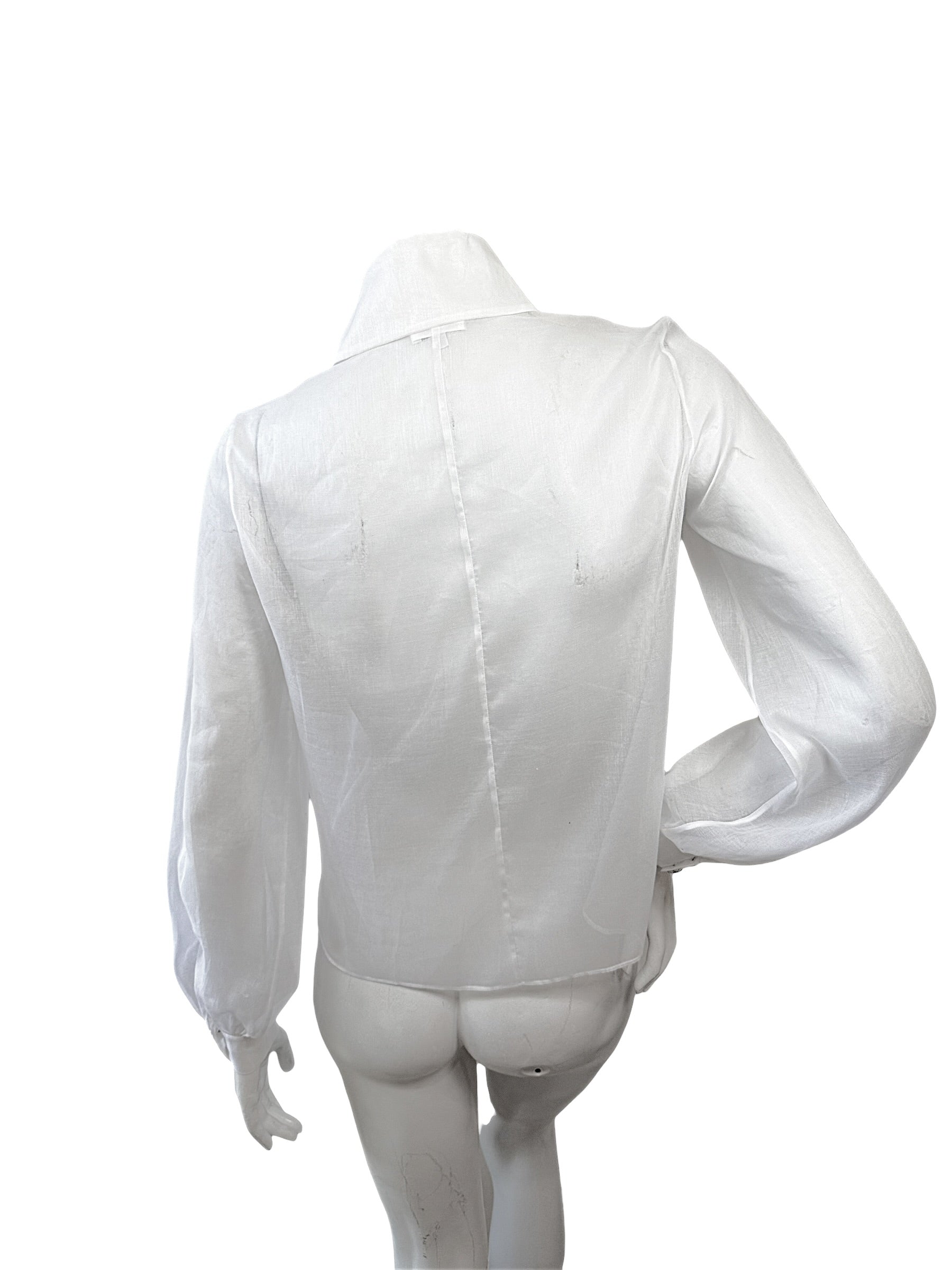 Chanel White Silk Pleated Tuxedo Blouse CC Buttons Size 34