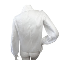 Chanel White Silk Pleated Tuxedo Blouse CC Buttons Size 34