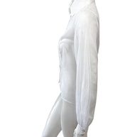 Chanel White Silk Pleated Tuxedo Blouse CC Buttons Size 34